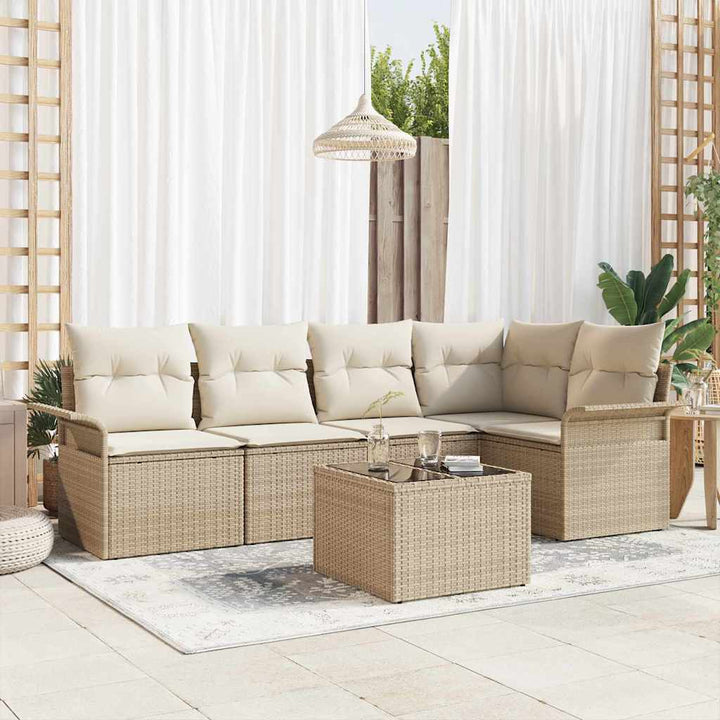Havesofa Sæt med pude med opbevaring 6 pcs Beige Poly rattan