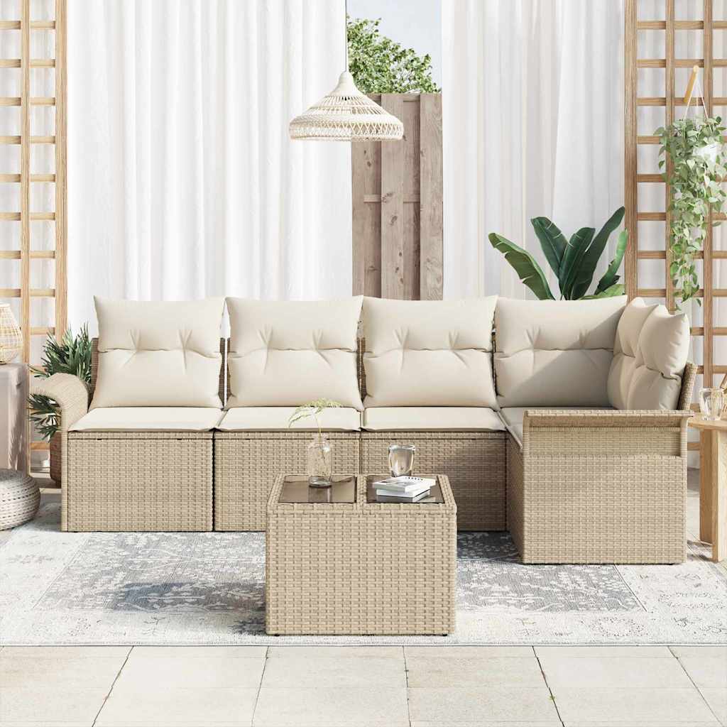 Havesofa Sæt med pude med opbevaring 6 pcs Beige Poly rattan