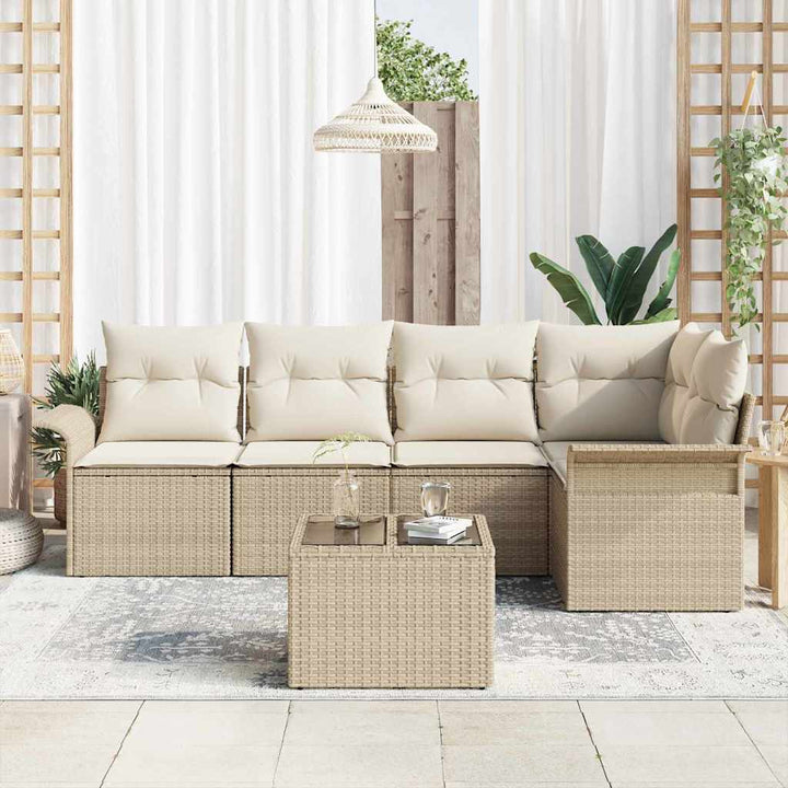 Havesofa Sæt med pude med opbevaring 6 pcs Beige Poly rattan