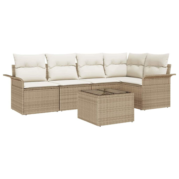Havesofa Sæt med pude med opbevaring 6 pcs Beige Poly rattan