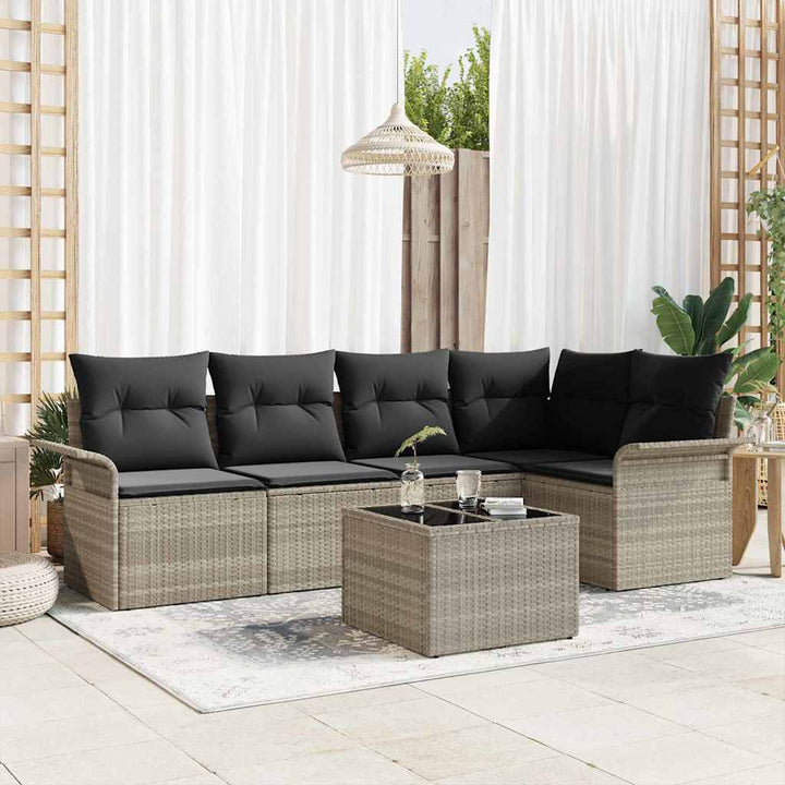 Havesofa Sæt med pude med opbevaring 6 pcs Lysegrå Poly rattan