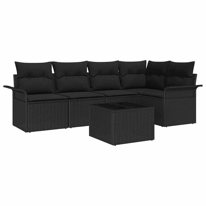 Havesofa Sæt med pude med opbevaring 6 pcs Sort Poly rattan
