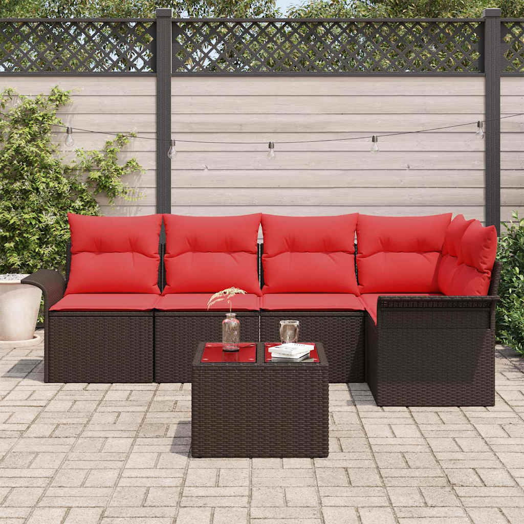 Havesofa Sæt med opbevaring 6 pcs Brun polyrattan