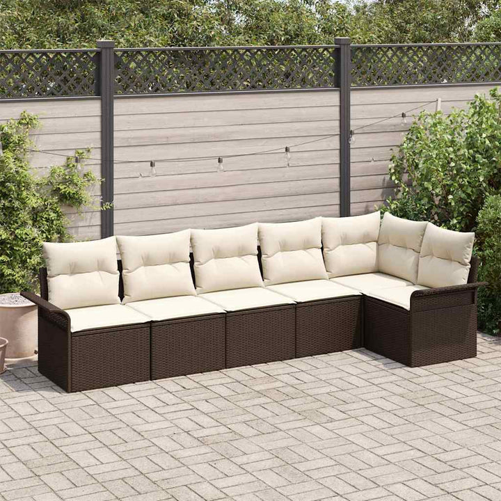 Havesofa Sæt med pude med opbevaring 6 pcs Brun Poly rattan