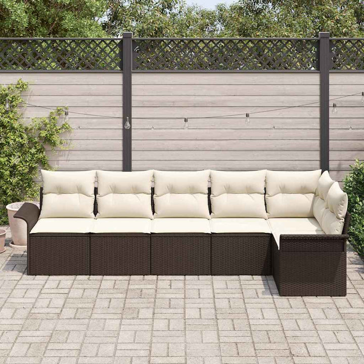 Havesofa Sæt med pude med opbevaring 6 pcs Brun Poly rattan