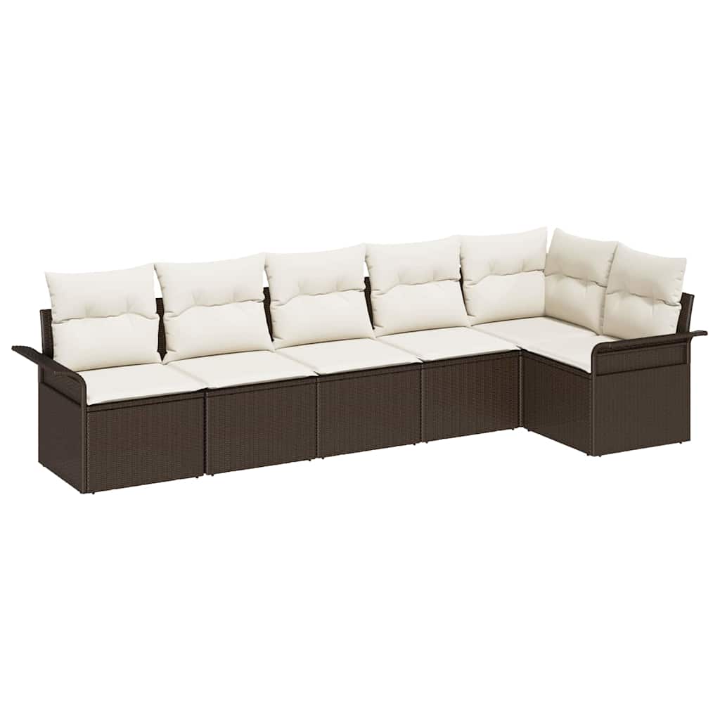 Havesofa Sæt med pude med opbevaring 6 pcs Brun Poly rattan