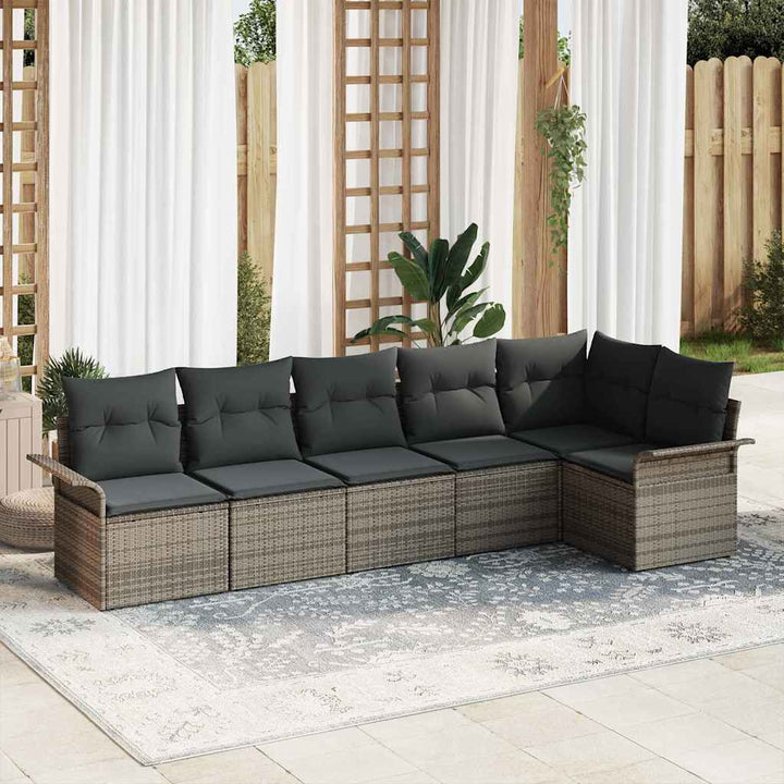 Havesofa Sæt med pude med opbevaring 6 pcs Grå Poly rattan
