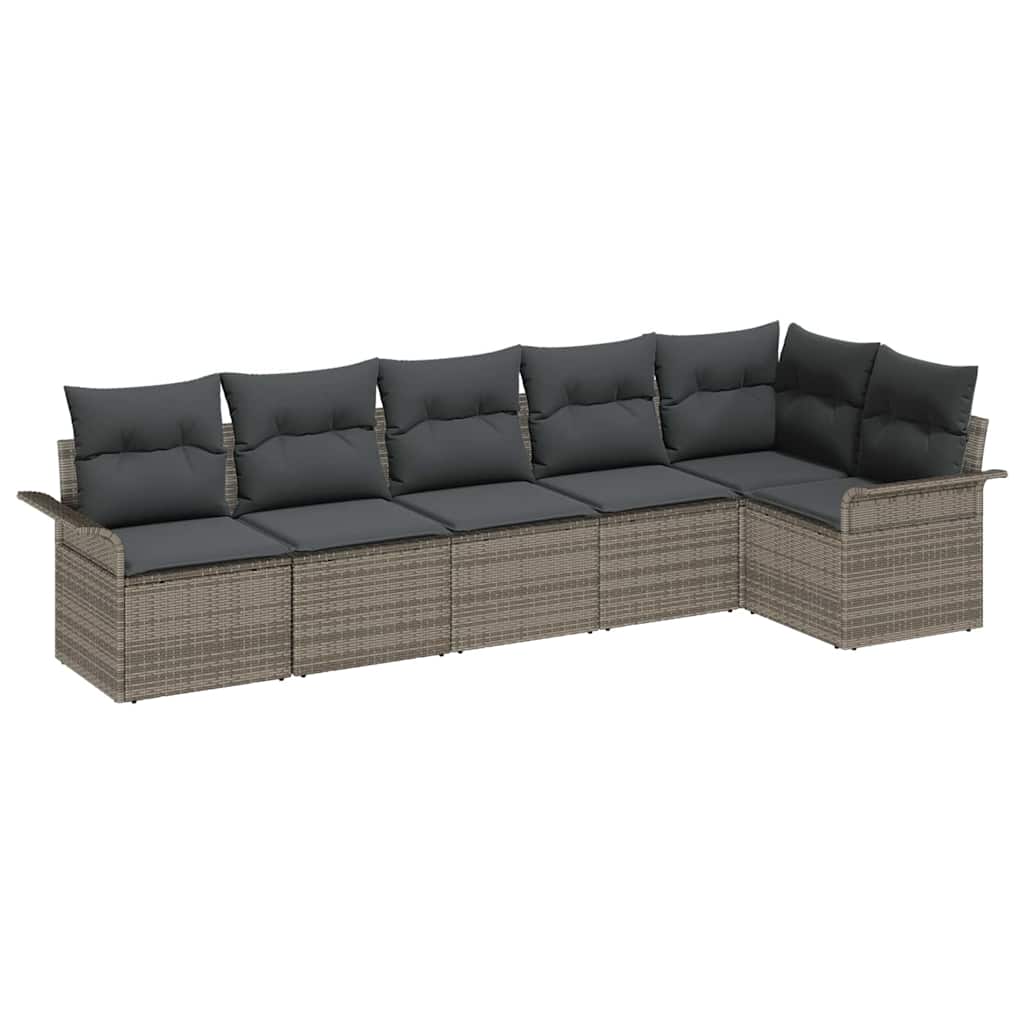Havesofa Sæt med pude med opbevaring 6 pcs Grå Poly rattan