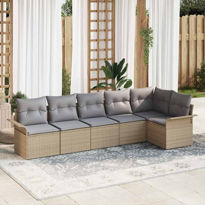 Havesofa Sæt med pude med opbevaring 6 pcs Beige Poly rattan