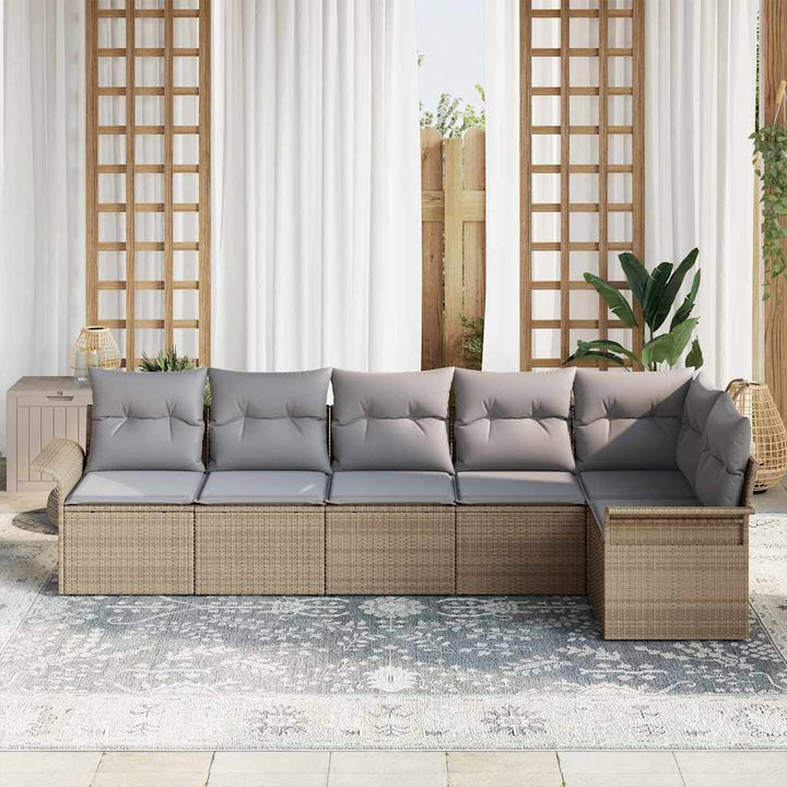 Havesofa Sæt med pude med opbevaring 6 pcs Beige Poly rattan