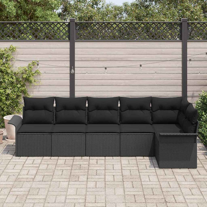 Havesofa Sæt med pude med opbevaring 6 pcs Sort Poly rattan