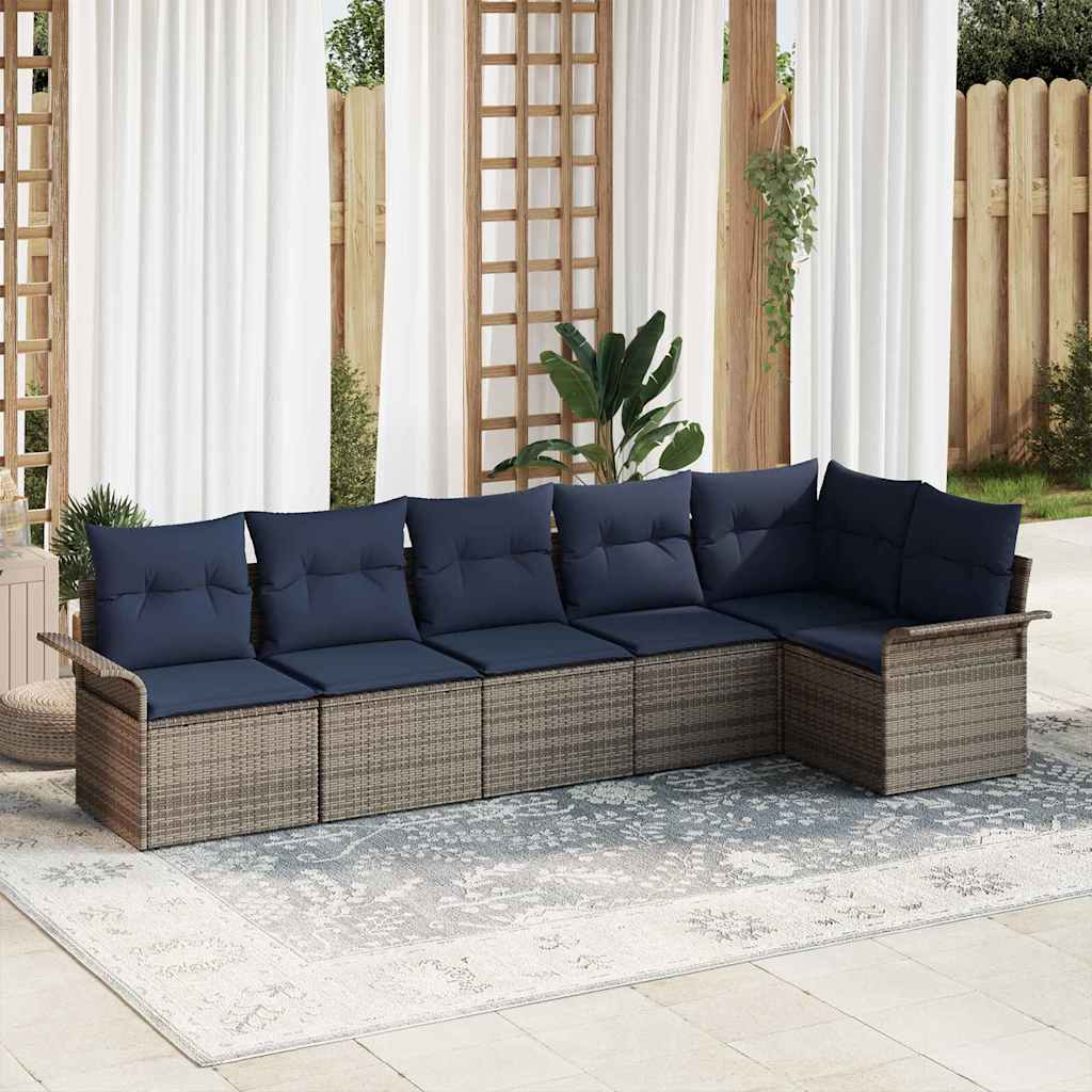 Havesofa Sæt med opbevaring 6 pcs Grå polyrattan