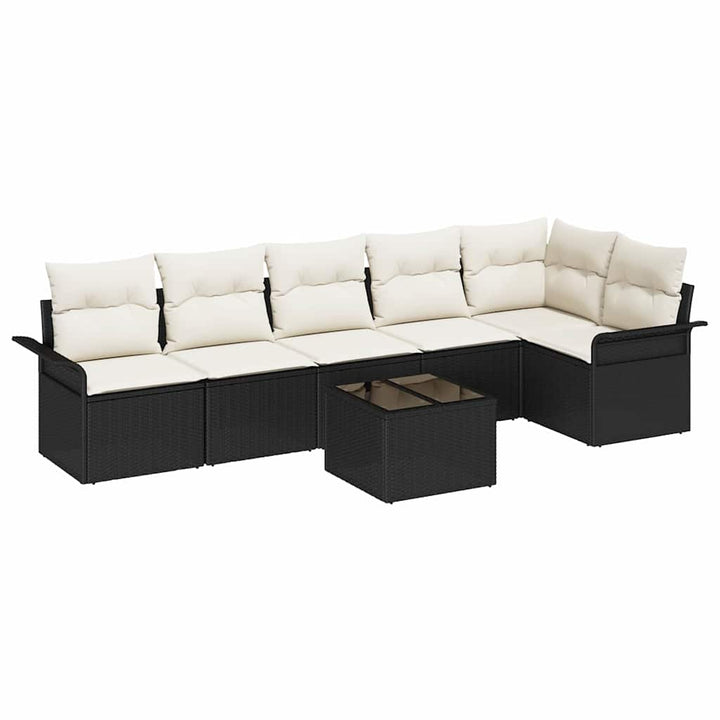 Havesofa Sæt med pude med opbevaring 7 pcs Sort Poly rattan