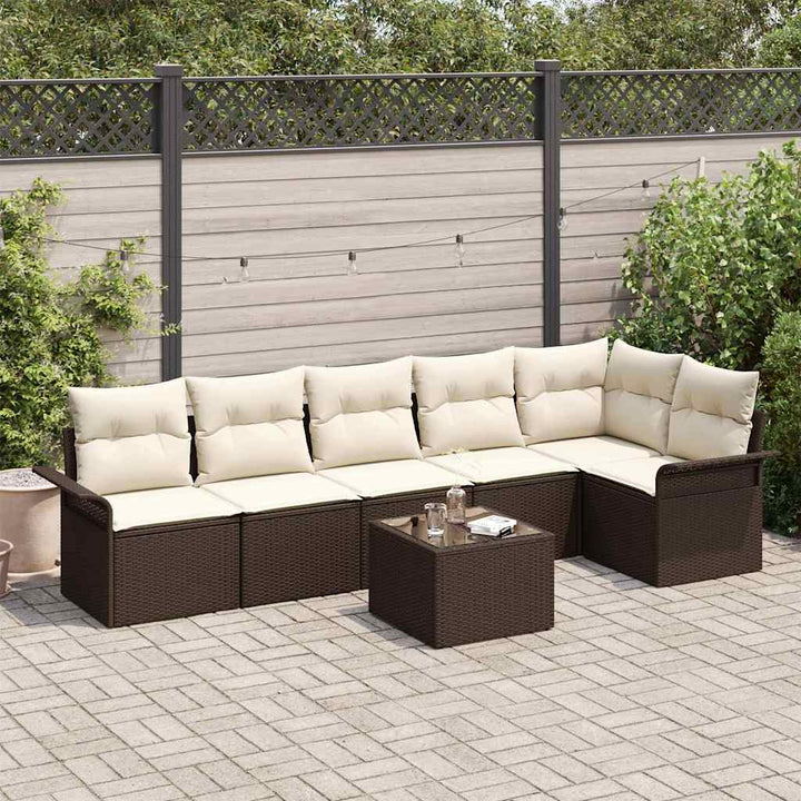 Havesofa Sæt med pude med opbevaring 7 pcs Brun Poly rattan