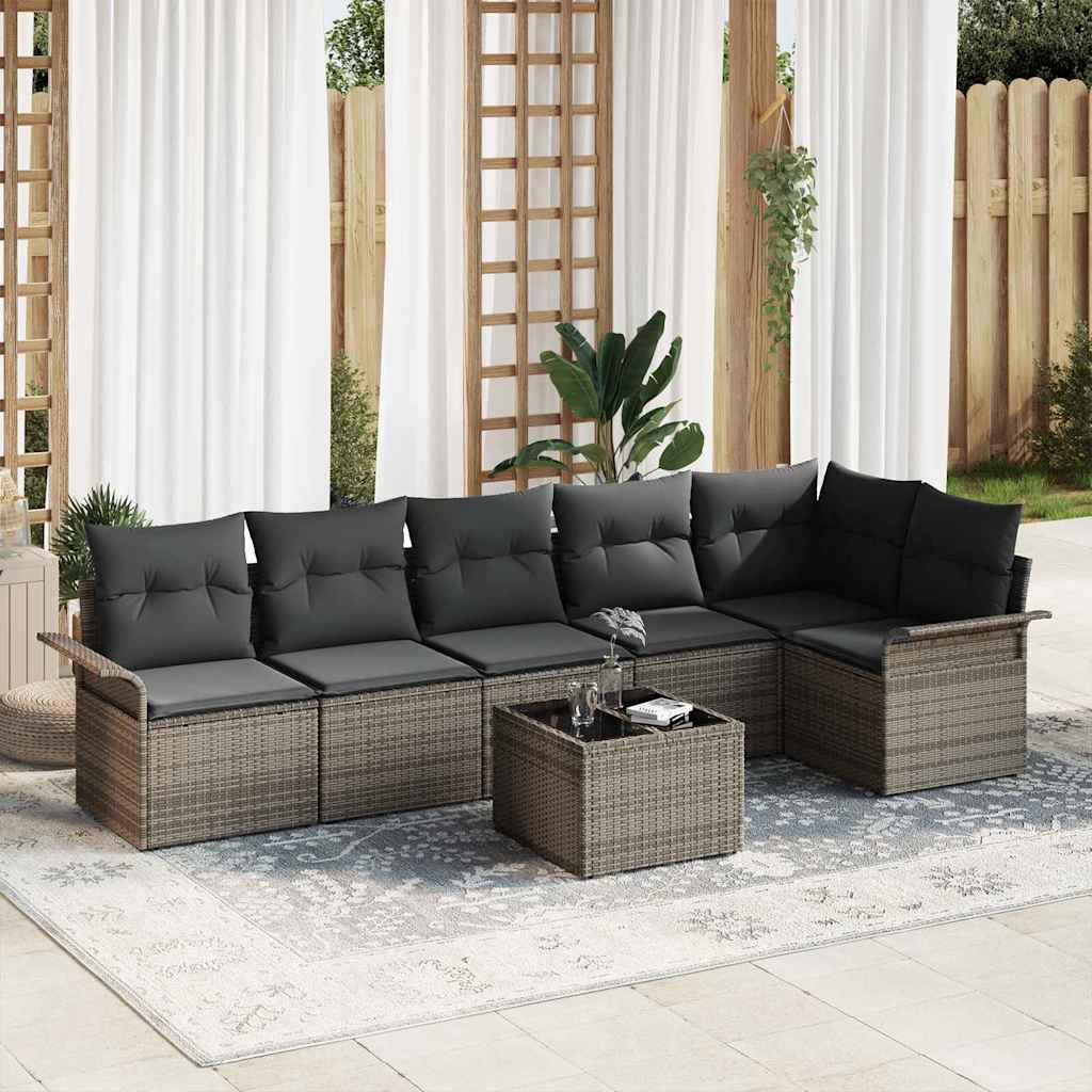 Havesofa Sæt med pude med opbevaring 7 pcs Grå Poly rattan