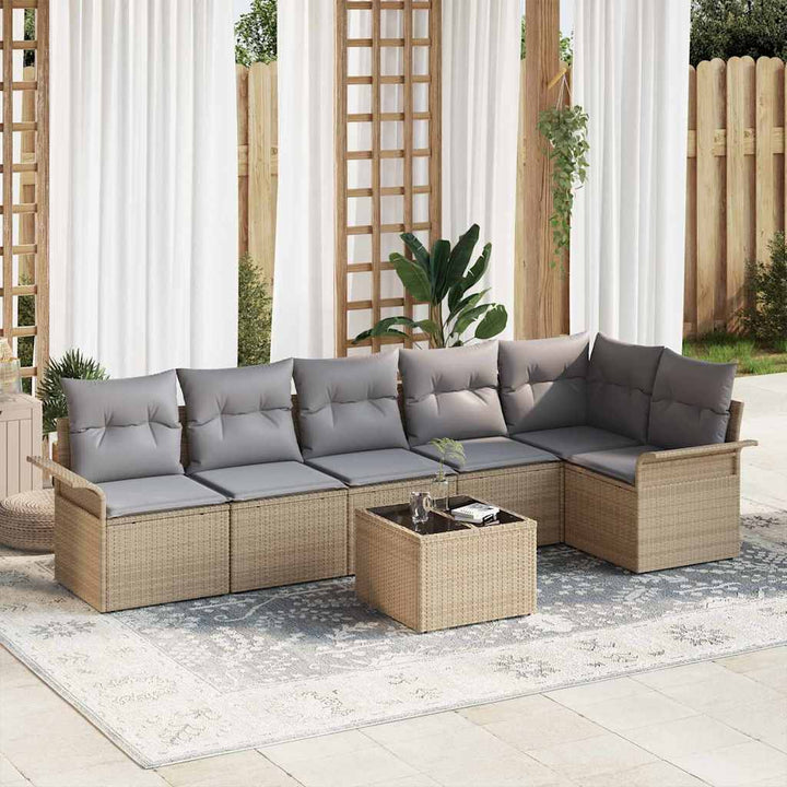 Havesofa Sæt med pude med opbevaring 7 pcs Beige Poly rattan