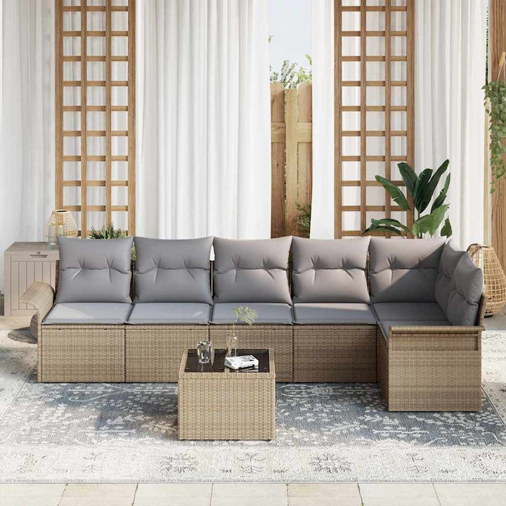 Havesofa Sæt med pude med opbevaring 7 pcs Beige Poly rattan
