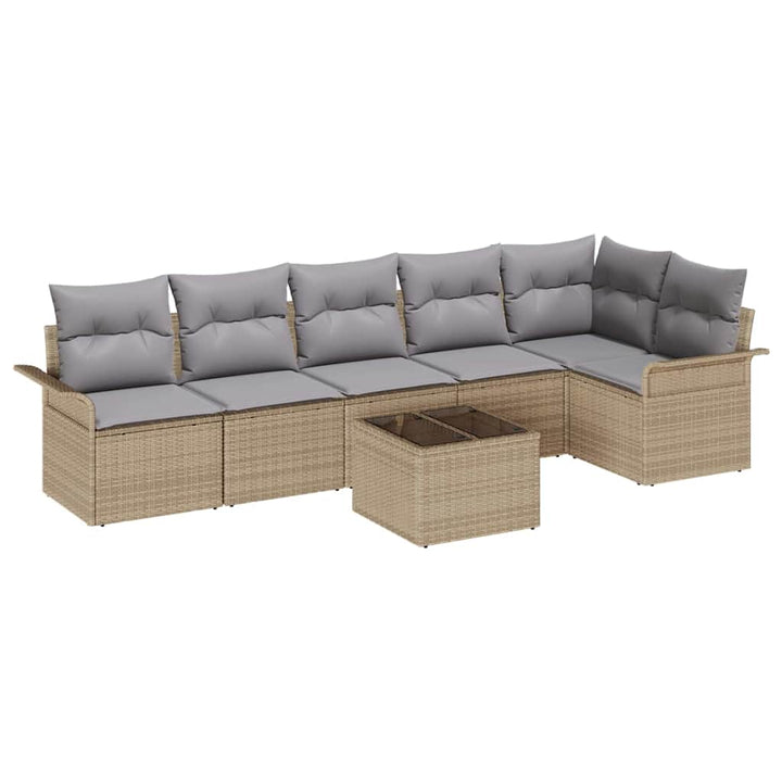 Havesofa Sæt med pude med opbevaring 7 pcs Beige Poly rattan