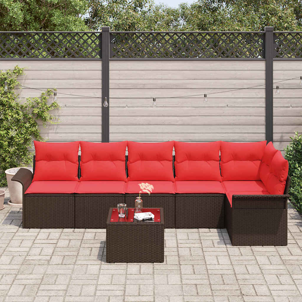 Havesofa Sæt med opbevaring 7 pcs Brun polyrattan