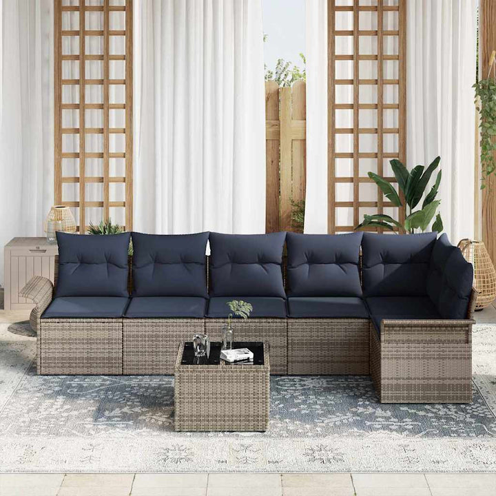 Havesofa Sæt med opbevaring 7 pcs Grå polyrattan