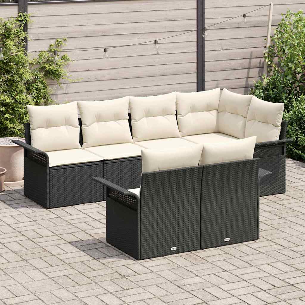 Havesofa Sæt med pude med opbevaring 7 pcs Sort Poly rattan