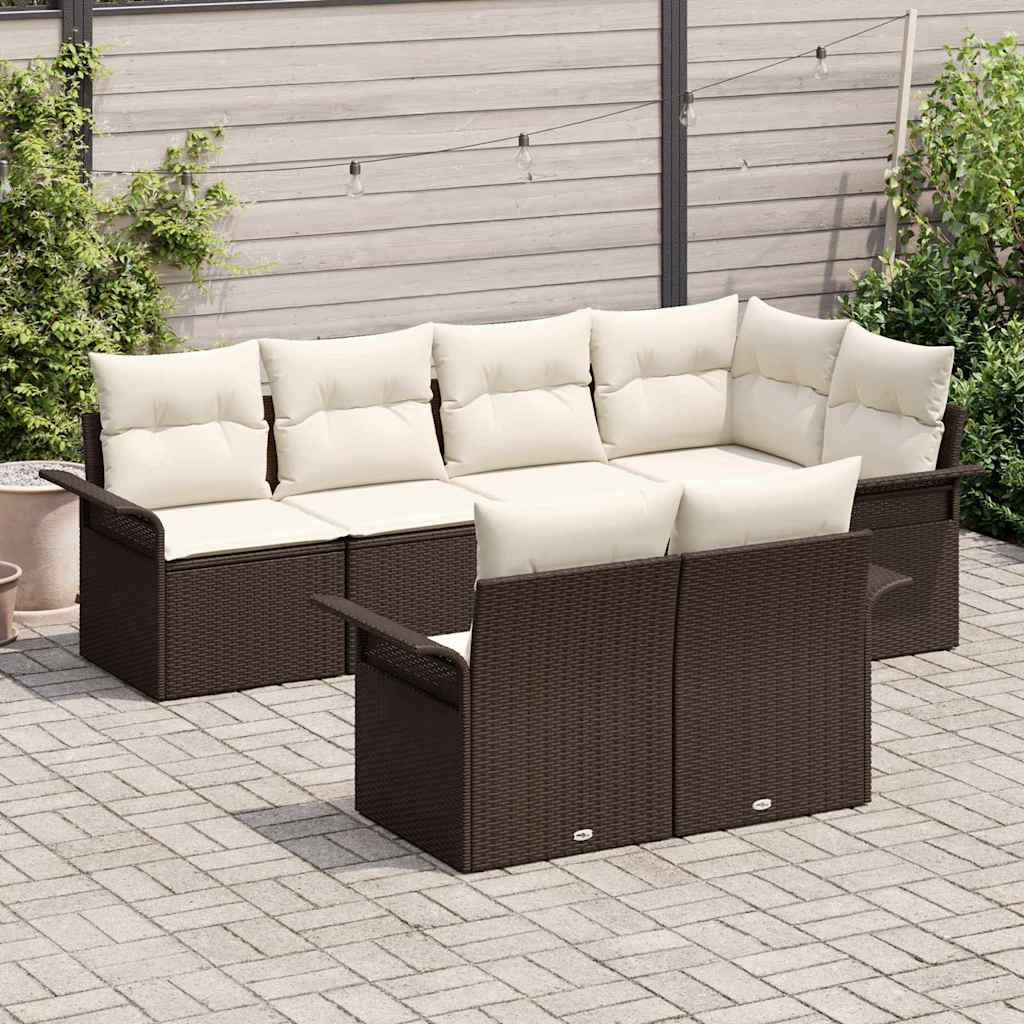 Havesofa Sæt med pude med opbevaring 7 pcs Brun Poly rattan