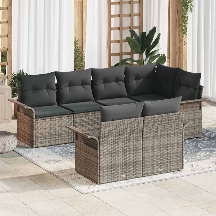 Havesofa Sæt med pude med opbevaring 7 pcs Grå Poly rattan