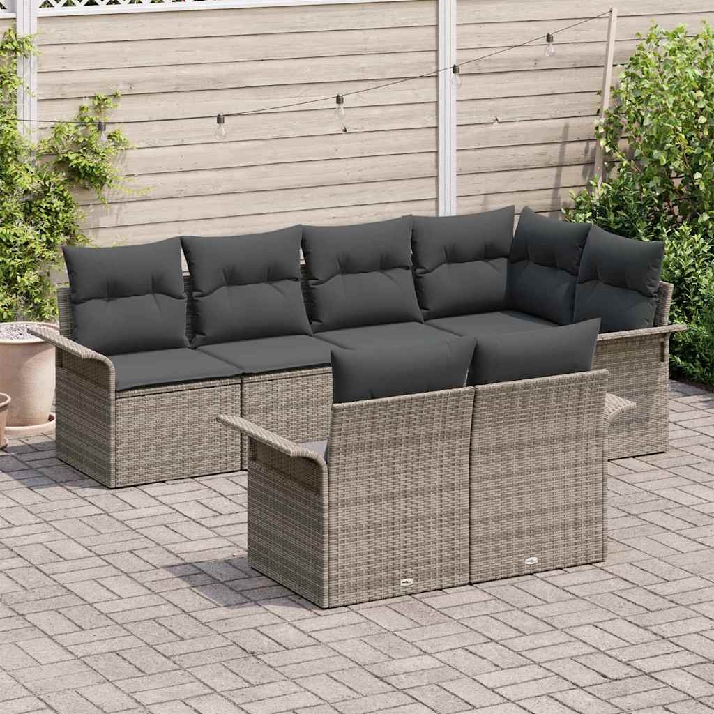 Havesofa Sæt med pude med opbevaring 7 pcs Grå Poly rattan