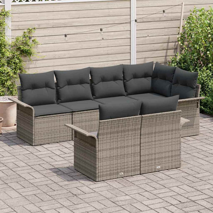 Havesofa Sæt med pude med opbevaring 7 pcs Grå Poly rattan