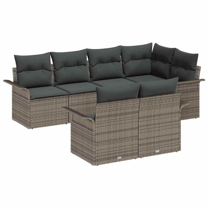 Havesofa Sæt med pude med opbevaring 7 pcs Grå Poly rattan