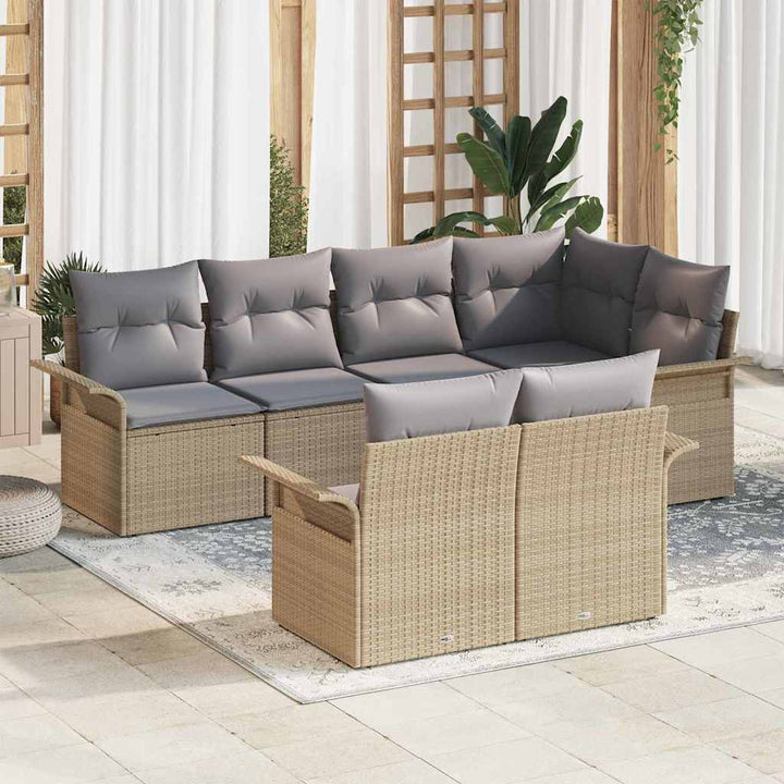 Havesofa Sæt med pude med opbevaring 7 pcs Beige Poly rattan