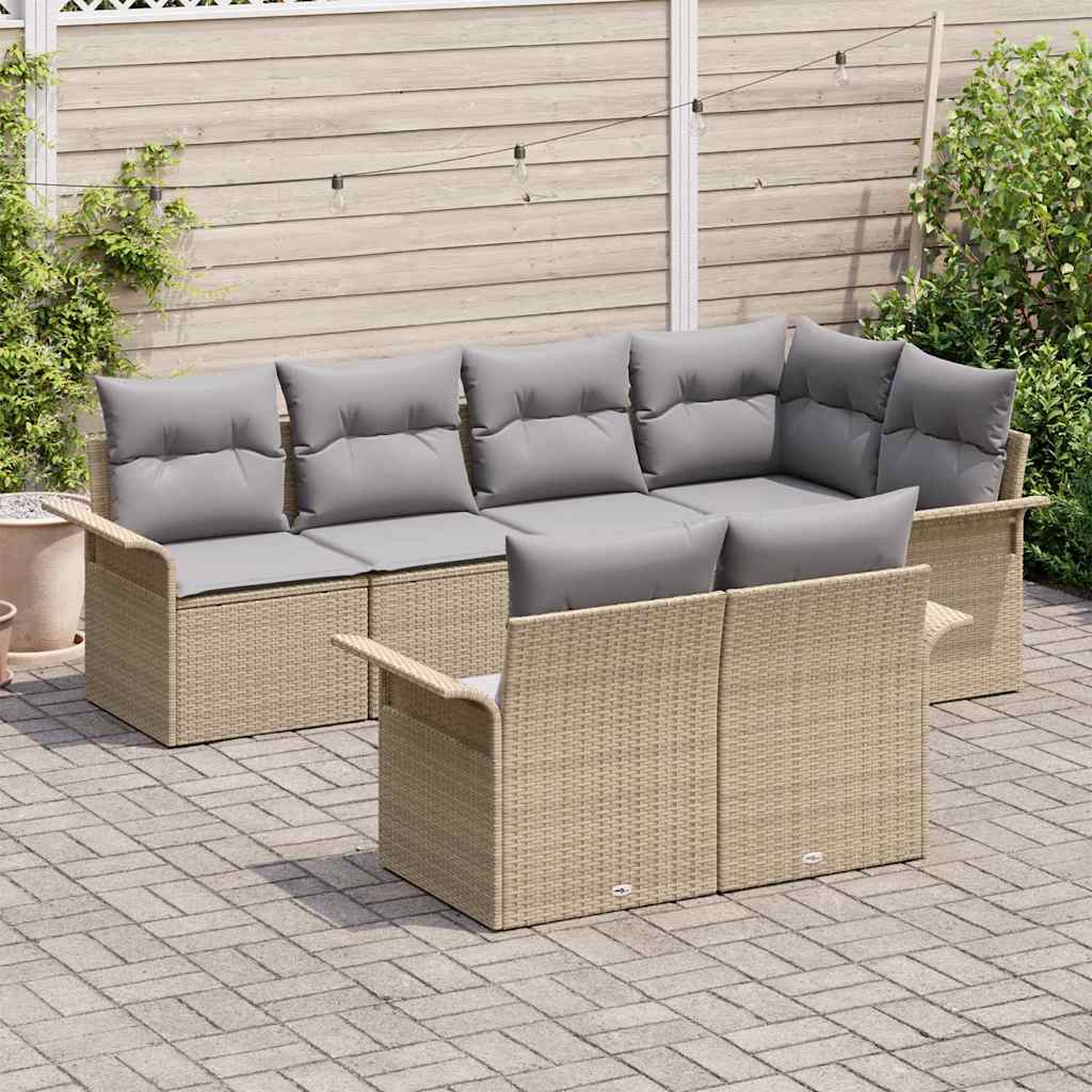 Havesofa Sæt med pude med opbevaring 7 pcs Beige Poly rattan