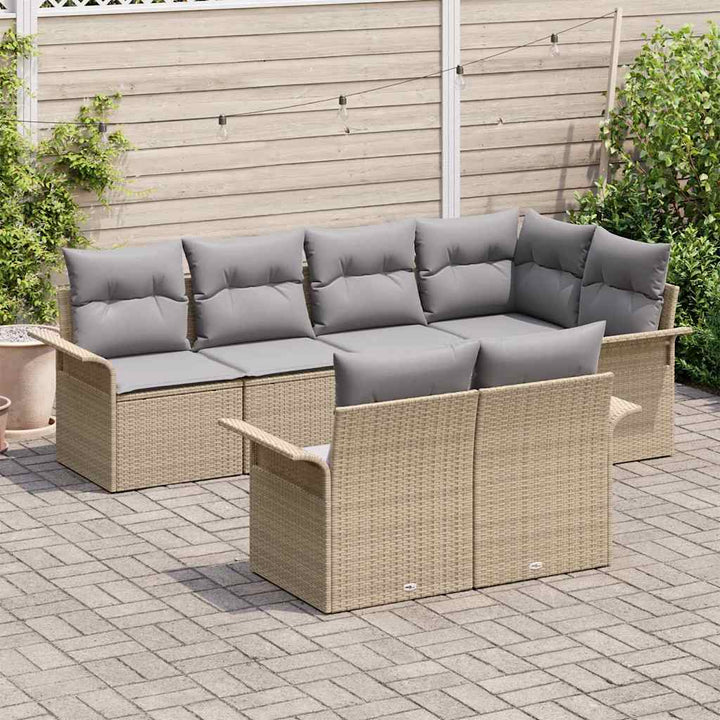 Havesofa Sæt med pude med opbevaring 7 pcs Beige Poly rattan