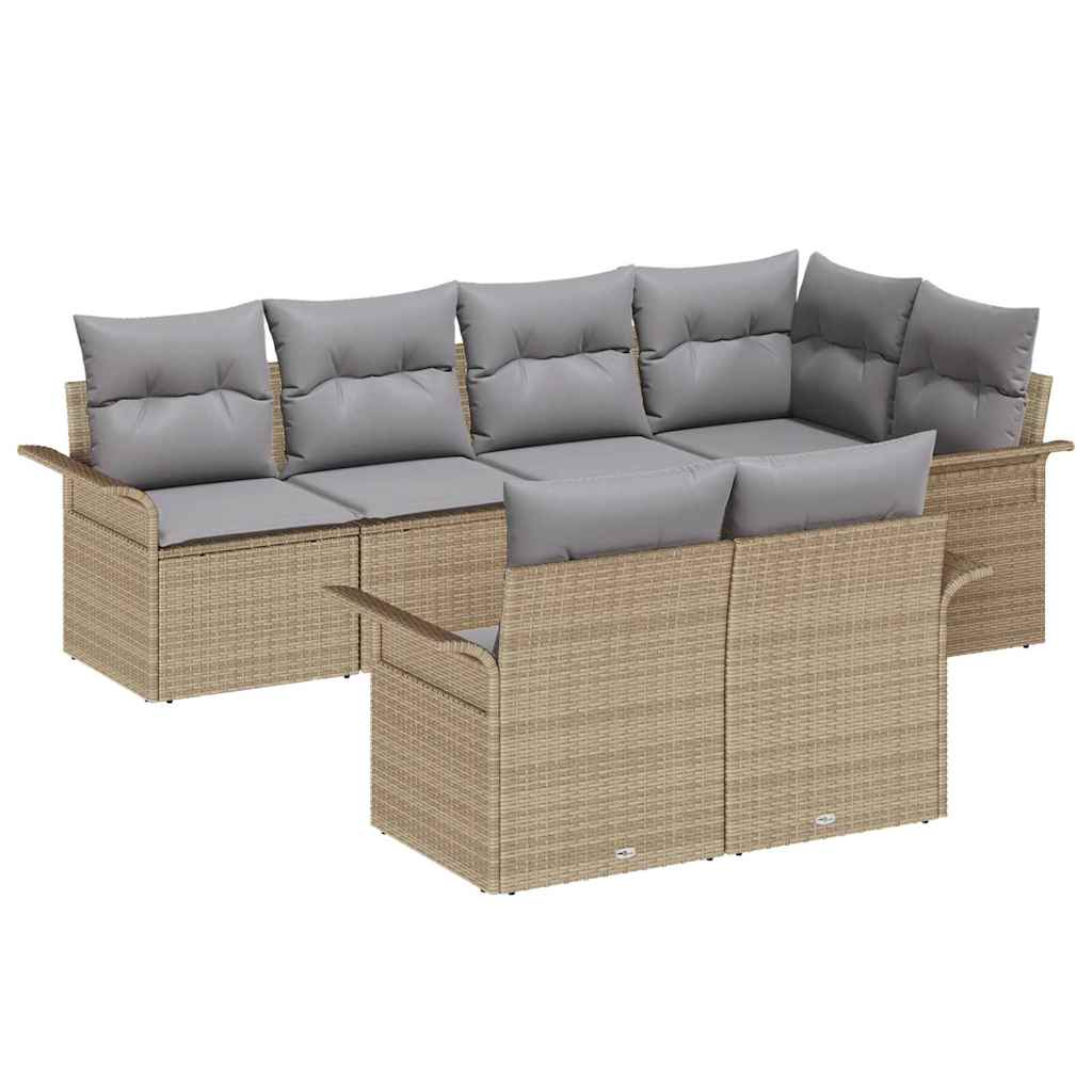 Havesofa Sæt med pude med opbevaring 7 pcs Beige Poly rattan