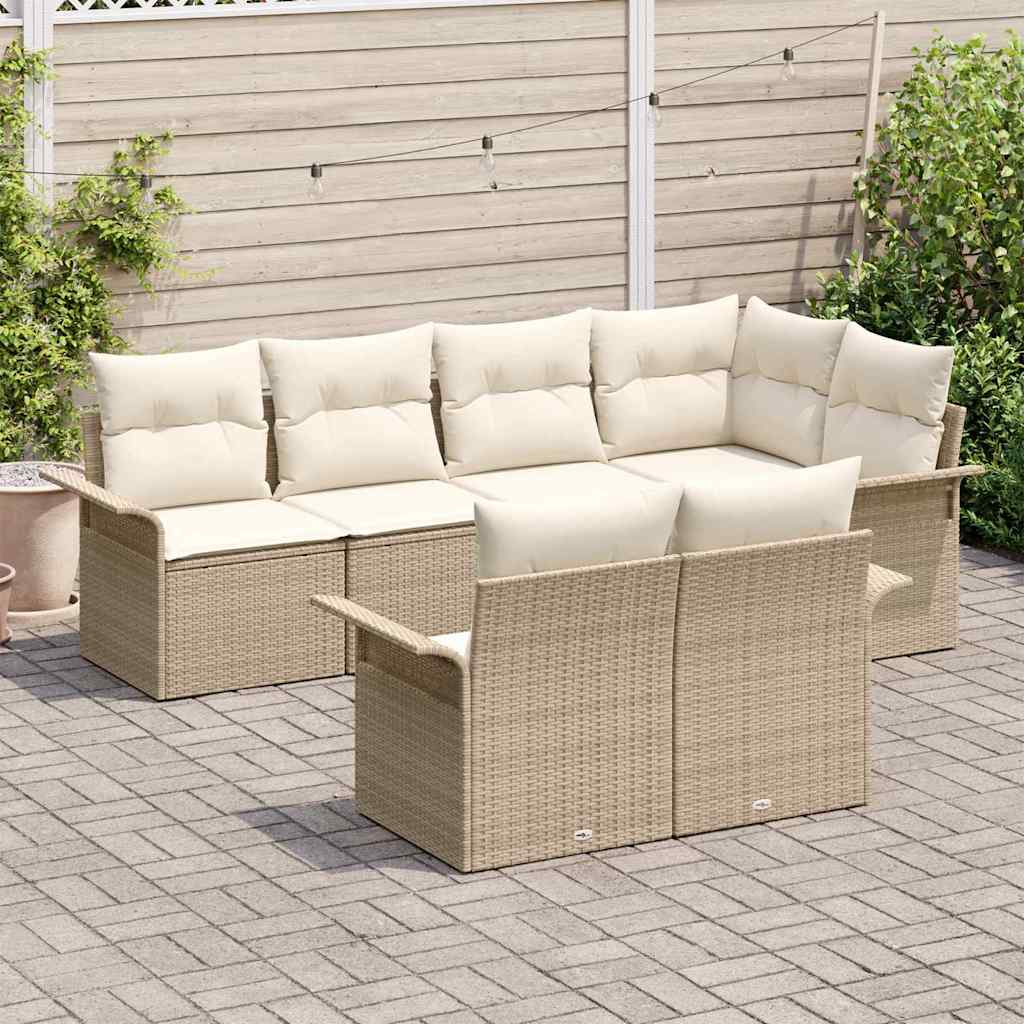 Havesofa Sæt med pude med opbevaring 7 pcs Beige Poly rattan