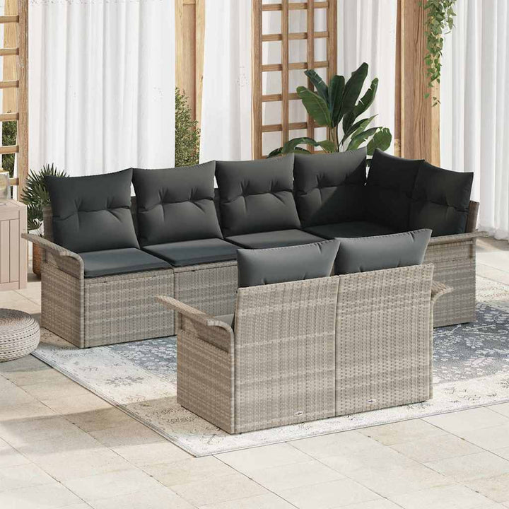Havesofa Sæt med pude med opbevaring 7 pcs Lysegrå Poly rattan