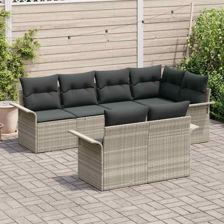Havesofa Sæt med pude med opbevaring 7 pcs Lysegrå Poly rattan