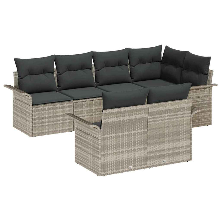 Havesofa Sæt med pude med opbevaring 7 pcs Lysegrå Poly rattan