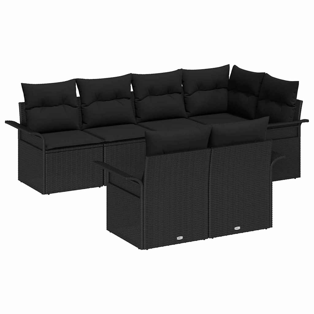 Havesofa Sæt med pude med opbevaring 7 pcs Sort Poly rattan