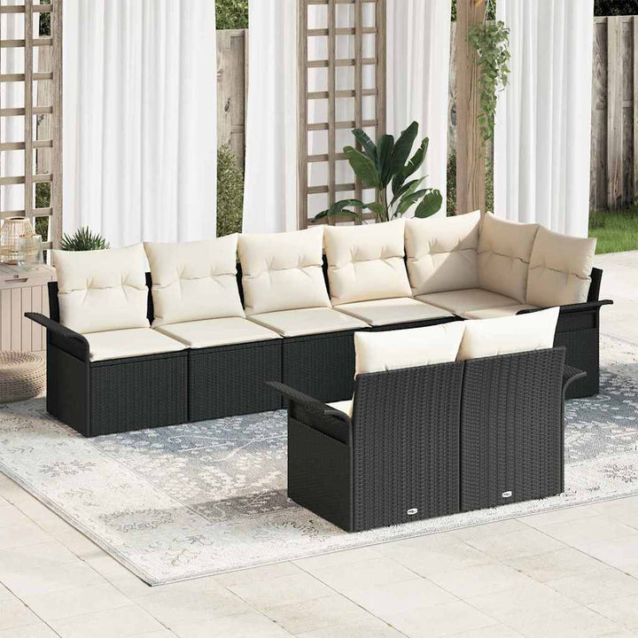 Havesofa Sæt med opbevaring 8 pcs Sort polyrattan