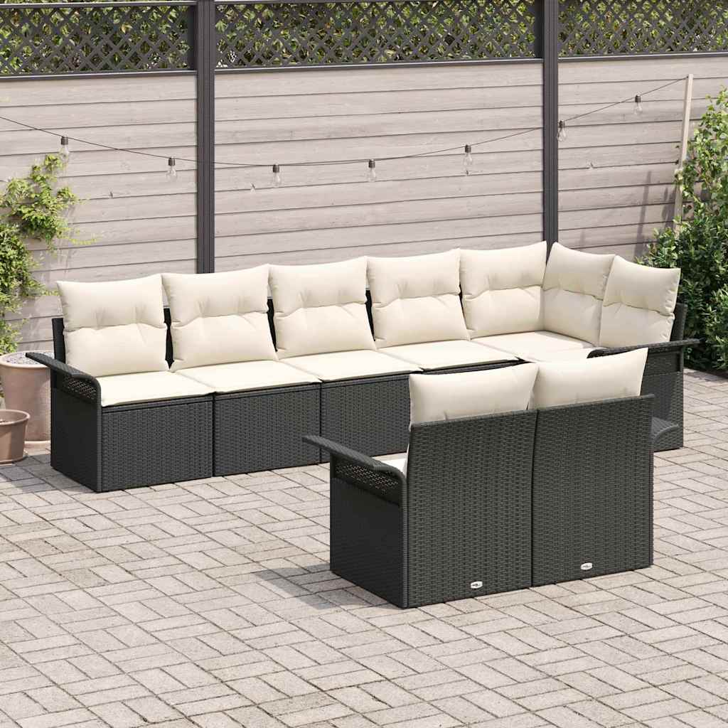 Havesofa Sæt med opbevaring 8 pcs Sort polyrattan