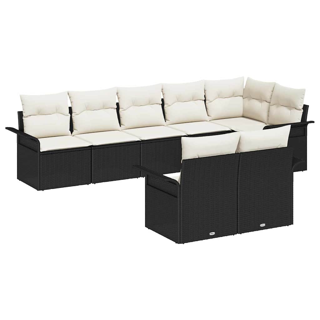 Havesofa Sæt med opbevaring 8 pcs Sort polyrattan