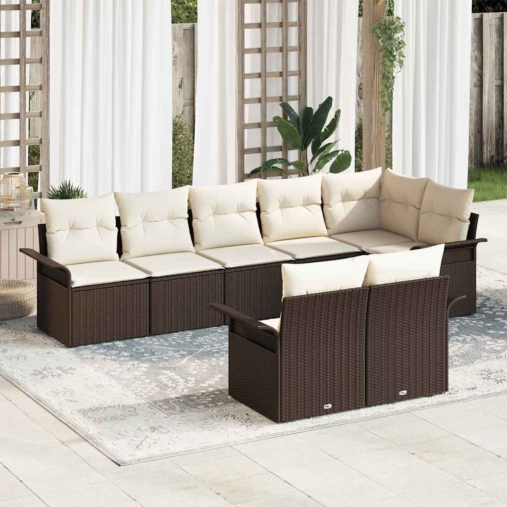 Havesofa Sæt med opbevaring 8 pcs Brun polyrattan