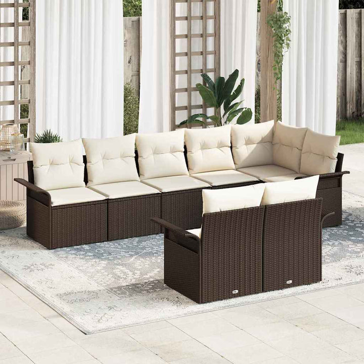 Havesofa Sæt med opbevaring 8 pcs Brun polyrattan