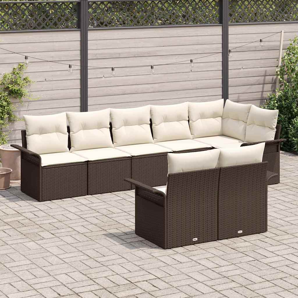 Havesofa Sæt med opbevaring 8 pcs Brun polyrattan