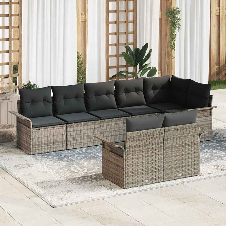 Havesofa Sæt med opbevaring 8 pcs Grå polyrattan