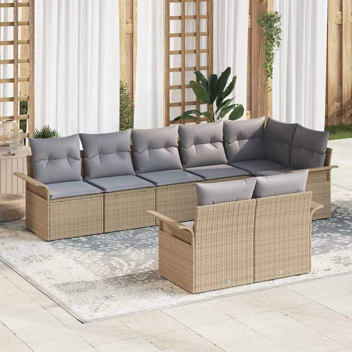 Havesofa Sæt med opbevaring 8 pcs Beige polyrattan