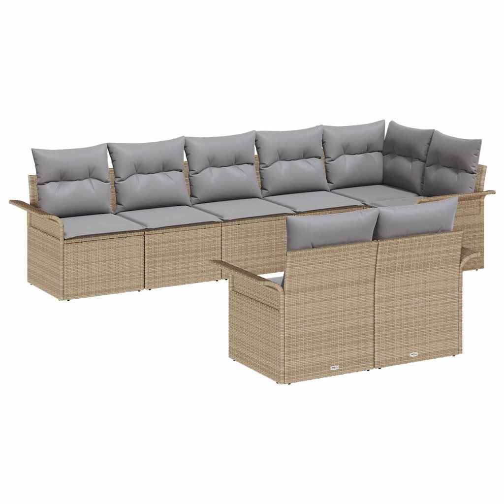 Havesofa Sæt med opbevaring 8 pcs Beige polyrattan