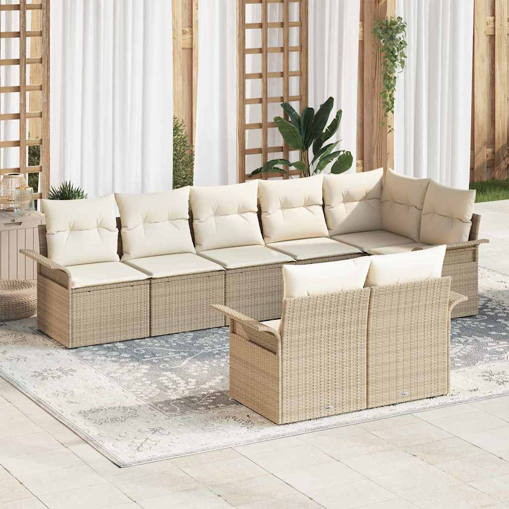 Havesofa Sæt med opbevaring 8 pcs Beige polyrattan