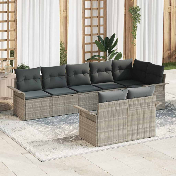 Havesofa Sæt med opbevaring 8 pcs Lysegrå polyrattan